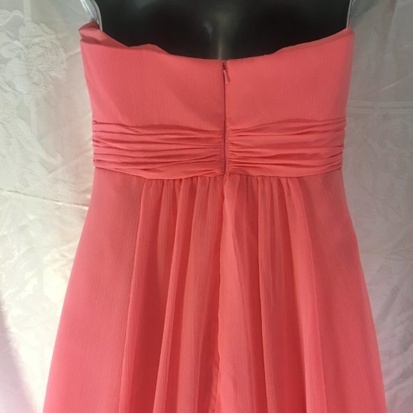 David's Bridal Strapless Beaded Bridesmaid Dress Style F14865 Size 4 Coral Reef - Picture 9 of 9